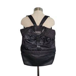 Nautica Black Foldover Large Backpack Bag Adjustable Straps Zip Pocket Buckle